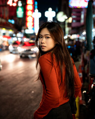 Girl on the street at night