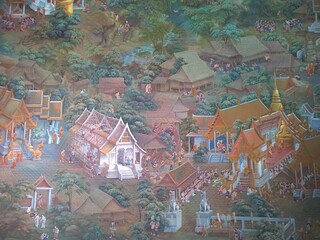 Thai art painting in temple Thailand.