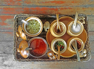 Flavoring in bolw and put on  wood tray.