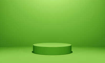 Scene with green color podium for mock up presentation in minimalism style with copy space, 3d render abstract background