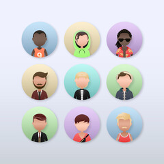 Set of diverse men avatar character vector