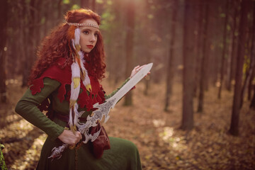 forest redhead girl with sword