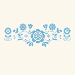 Seamless folk art pattern wallpaper background floral pattern design fabric and long vertical design elements embroidery romantic ornamental pettern set with flowers and leaves in blue turquoise white