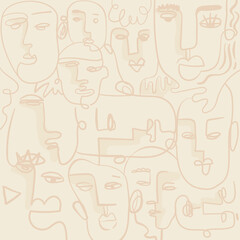 Abstract face line drawing background design resource vector