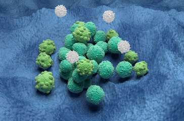 T-cells attack lymphoma leukemia blood cancer cells 3d render illustration - obrazy, fototapety, plakaty