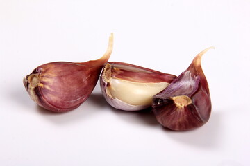 Garlic isolated on white background. Top view. Garlic cloves on white 