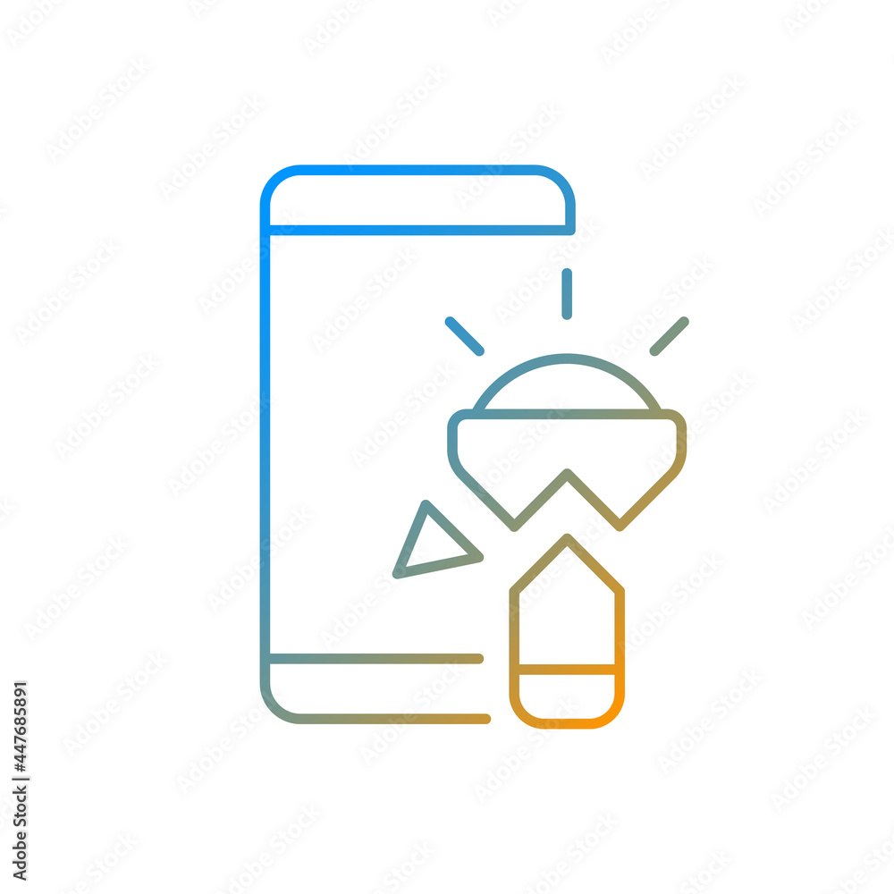 Poster flashlight not working gradient linear vector icon. broken torchlight and mobile phone. camera flash