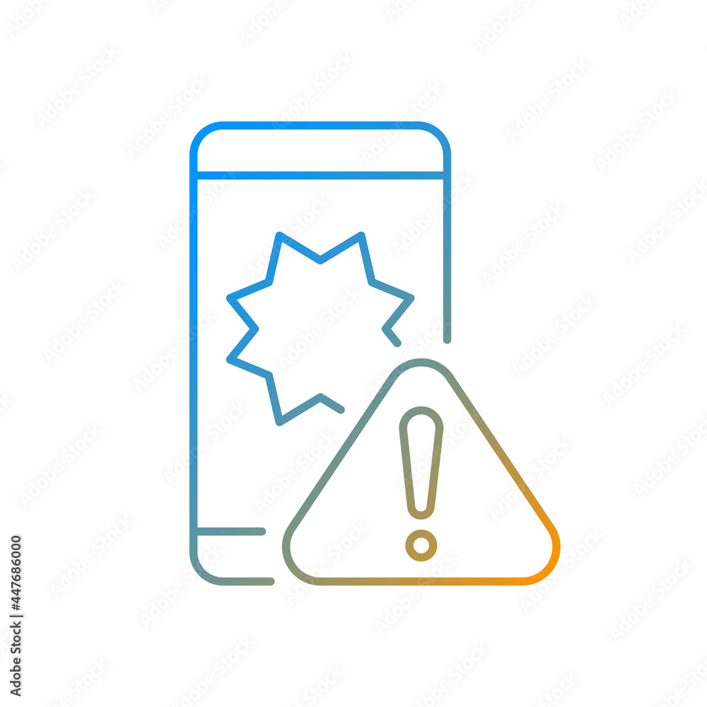 Poster phone crashes gradient linear vector icon. smartphone and exclamation mark. restarting and freezing 