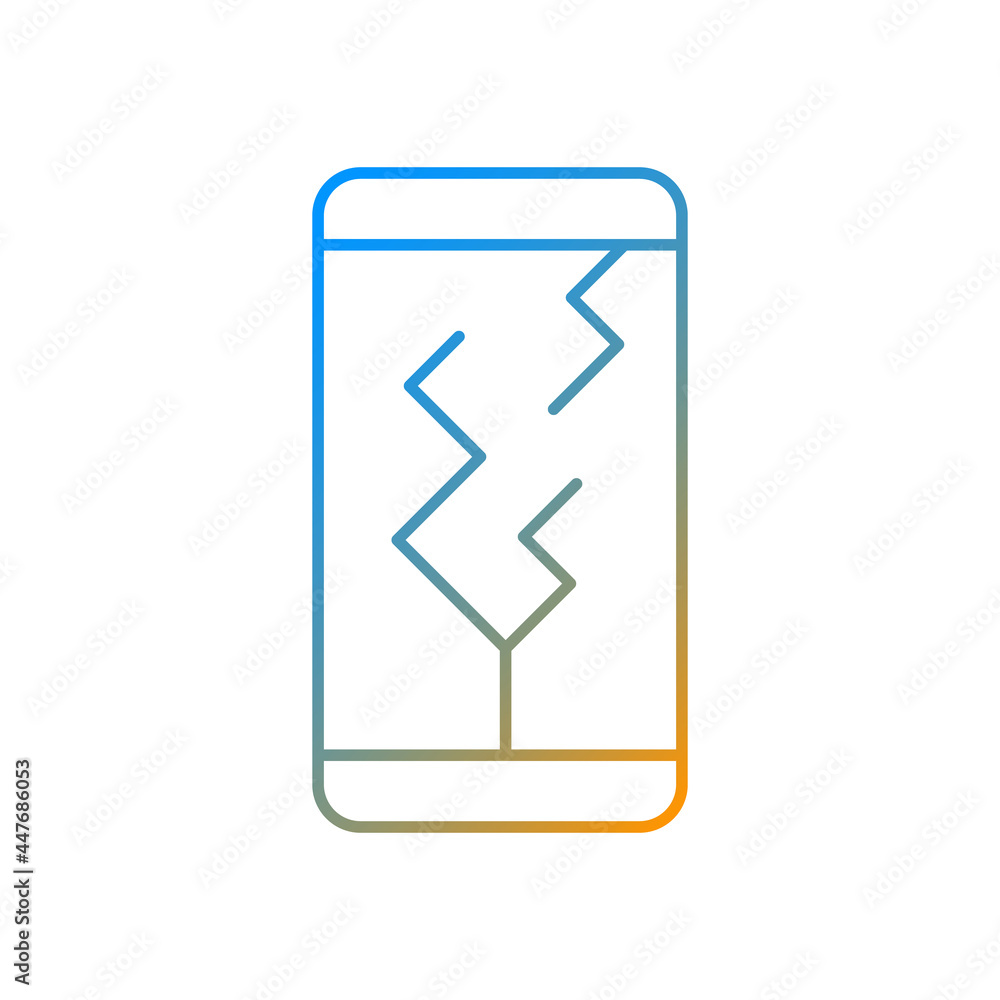Poster screen damage gradient linear vector icon. cracks all over mobile phone display. shattered and broke
