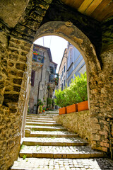 Carpineto Romano, Italy, July 24, 2021. A street in the historic center of a medieval town in the Lazio region.