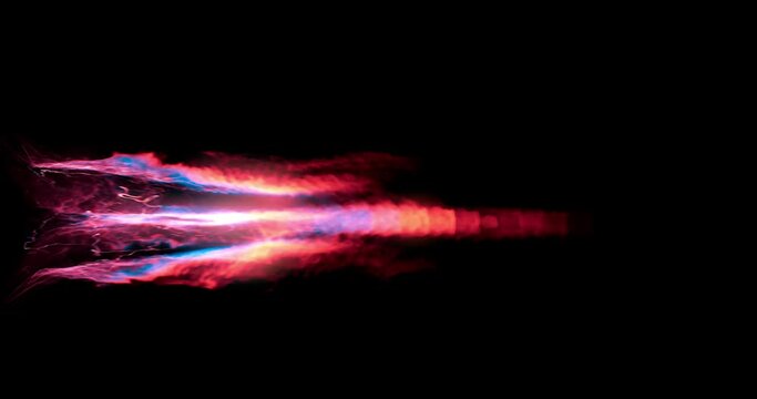 Rocket engine. Space engine. Plasma. Fuel combustion. Plasma escapes from the nozzles of a spaceship. Rocket take off. Engine start. With alpha channel ready for compositing.