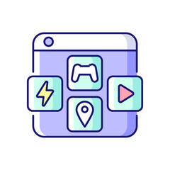 App distribution platforms RGB color icon. Providing applications for mobile devices. Promoting app usage. Distributing to global audience. Isolated vector illustration. Simple filled line drawing