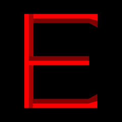 letter E logo is red on black background, vector template