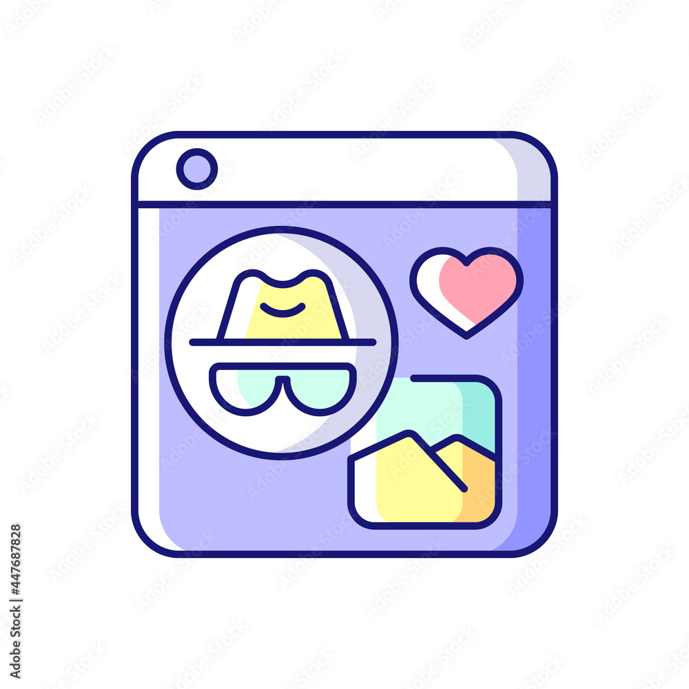 Poster anonymous social media rgb color icon. sharing content and interacting with people anonymously. comm