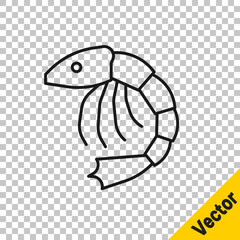 Black line Shrimp icon isolated on transparent background. Vector