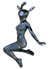 3D Rendering Space Super Woman on White