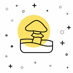 Black line Mushroom icon isolated on white background. Random dynamic shapes. Vector