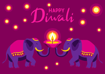 Happy Diwali greeting card. Deepavali or dipavali festival of lights.