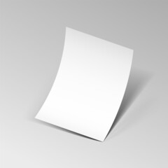 Bent empty paper sheet. A4 format paper with shadows on gray background. Magazine, booklet, postcard, flyer, business card or brochure mockup. Vector Illustration EPS10.