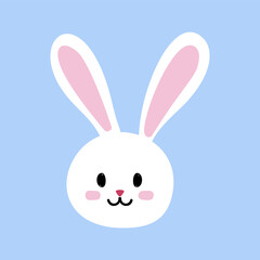Easter bunny character isolated on blue background. Funny rabbit face in cartoon style. Vector illustration.