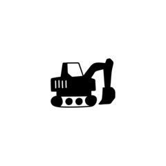 Construction digger, excavator machinery icon in solid black flat shape glyph icon, isolated on white background 