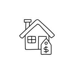 Fototapeta na wymiar Buy estate, house sale icon in flat black line style, isolated on white background 