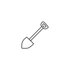 digging farm, gardening shovel icon in flat black line style, isolated on white background 