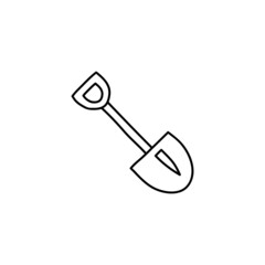digging farm, gardening shovel icon in flat black line style, isolated on white background 