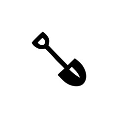 digging farm, gardening shovel icon in solid black flat shape glyph icon, isolated on white background 