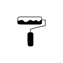 Color painter roller icon  in solid black flat shape glyph icon, isolated on white background 