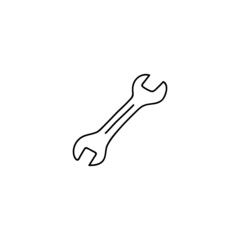Spanner, wrench icon in flat black line style, isolated on white background 