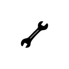 Spanner, wrench icon in solid black flat shape glyph icon, isolated on white background 