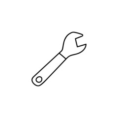 Spanner, wrench icon in flat black line style, isolated on white background 