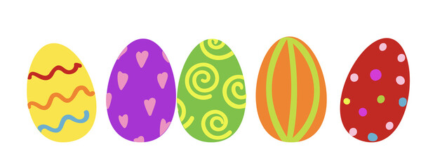 Bright Easter eggs set isolated on white background. Holiday food art. Vector illustration.