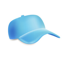 Light blue baseball cap isolated on white background in realistic style. Head accessory template with shadow. Vector illustration.