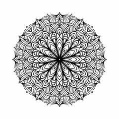 Mandala art for coloring book, invitation card, book cover with floral pattern design on white background