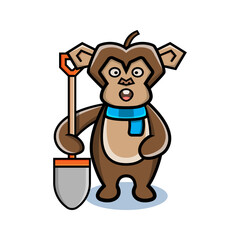 cartoon animal cute monkey holding a shovel