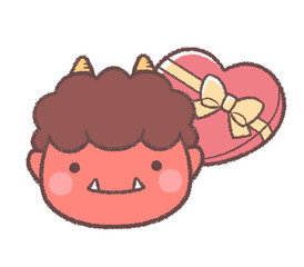 鬼のお面とバレンタインチョコレート