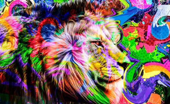 colorful background with lion