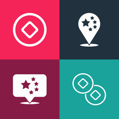 Set pop art Chinese Yuan currency, China flag, and icon. Vector