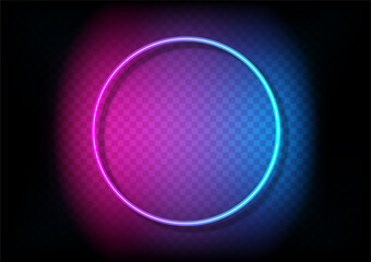 Neon circle framer. Pink to blue gradient isolated on transperency with shadow background vector. Geometric glow outline . Neon line in graphic style panel.