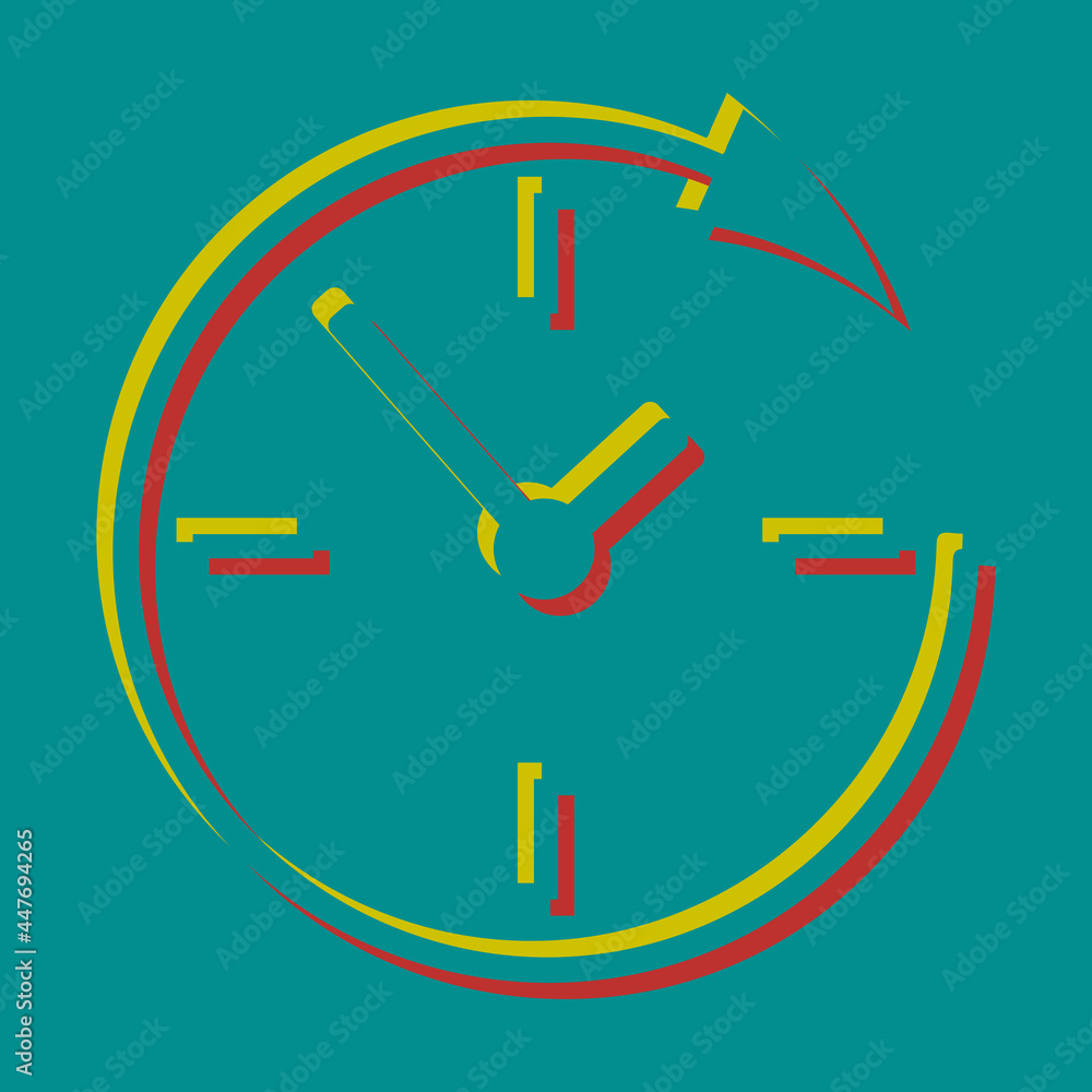 Poster wall clock. support. pseudo 3d embossed icon with citrine and persian red colors on dark cyan backgr