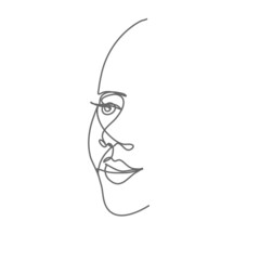 Woman face in continuous line drawing. Sketchy minimalistic female portrait. Outline simple artwork with editable stroke. Vector.