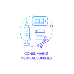 Consumable medical supplies concept icon. Humanitarian aid pharmacetical items donation abstract idea thin line illustration. First aid kit. Medicine chest. Vector isolated outline color drawing.