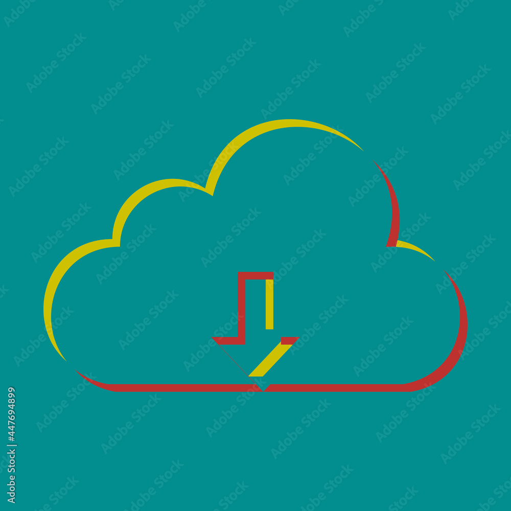 Poster cloud technology sign. pseudo 3d embossed icon with citrine and persian red colors on dark cyan back