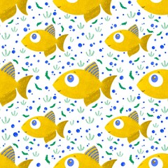 Seamless pattern with yellow cute fish for children products 