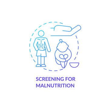 Screening For Malnutrition Concept Icon. Humanitarian Aid In Fight With World Hunger. Hungry Child And Empty Bowl Abstract Idea Thin Line Illustration. Vector Isolated Outline Color Drawing.