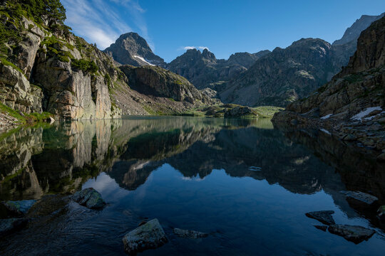 Palas peak and upper Arriel lake in Pyrenees.