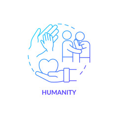 Obraz premium Humanity against people suffering concept icon. Humanitarian aid charachters. Empathy, mercy and compassion in emergency abstract idea thin line illustration. Vector isolated outline color drawing.