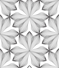 Abstract seamless floral line pattern. Arabic line ornament with flower shapes. Floral orient black line pattern. Asian ornament. Fractal geometric monochrome doodle texture